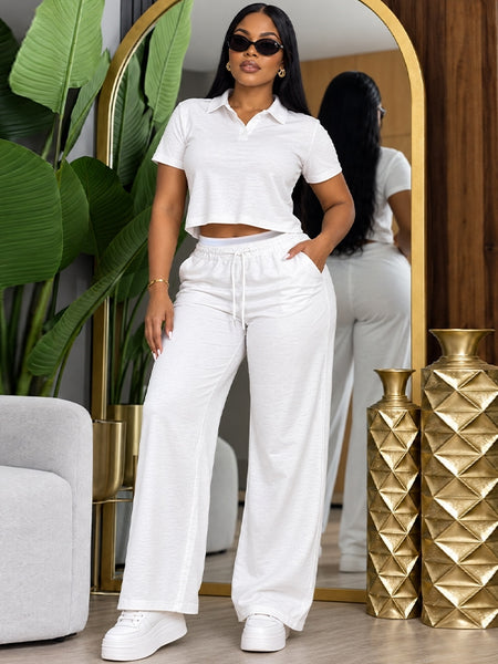 Polo Top & Double-Waist Pants Set