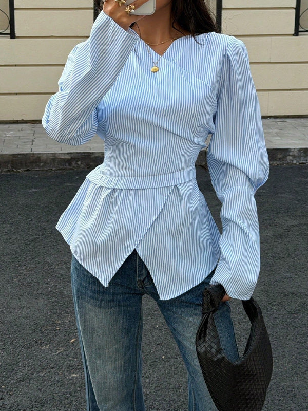 Stripe V-Neck Tied Shirt