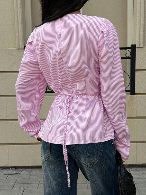 Stripe V-Neck Tied Shirt