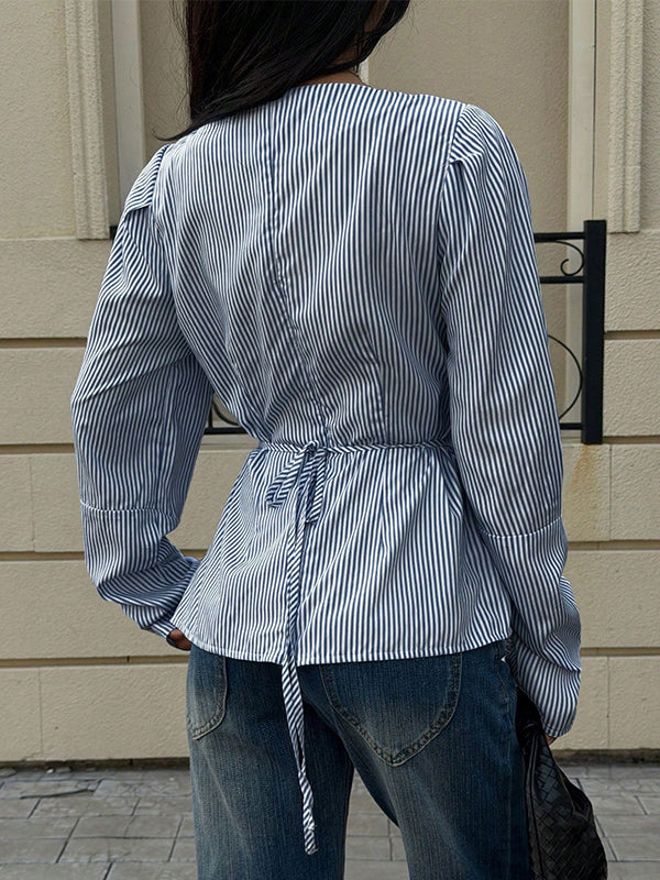 Stripe V-Neck Tied Shirt