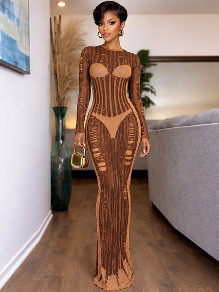Printed Round-Neck Maxi Dress