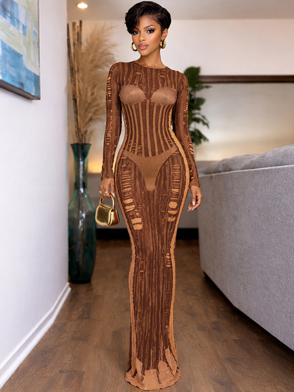 Printed Round-Neck Maxi Dress