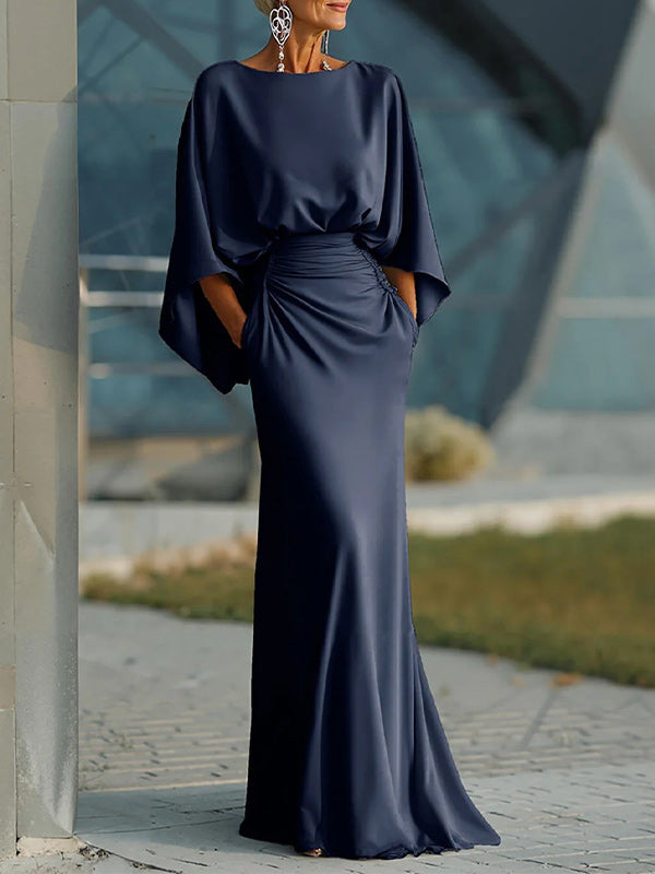 Solid Open-Back Ruched Dress