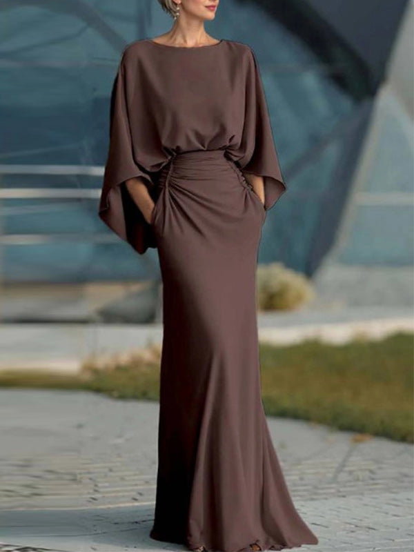 Solid Open-Back Ruched Dress