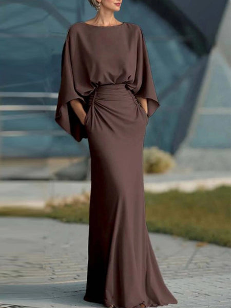 Solid Open-Back Ruched Dress