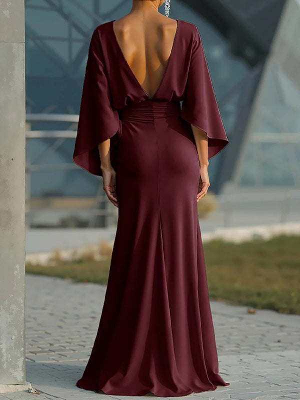 Solid Open-Back Ruched Dress