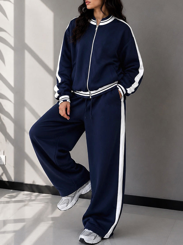 Side-Stripe Zip-Front Jacket & Pants Set