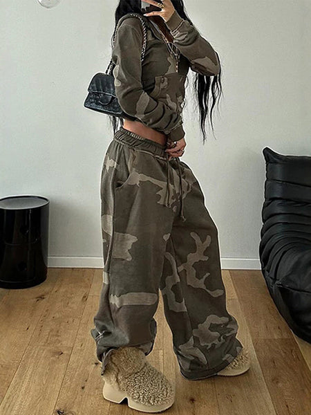 Camo Zip-Front Hoodie & Pants Set