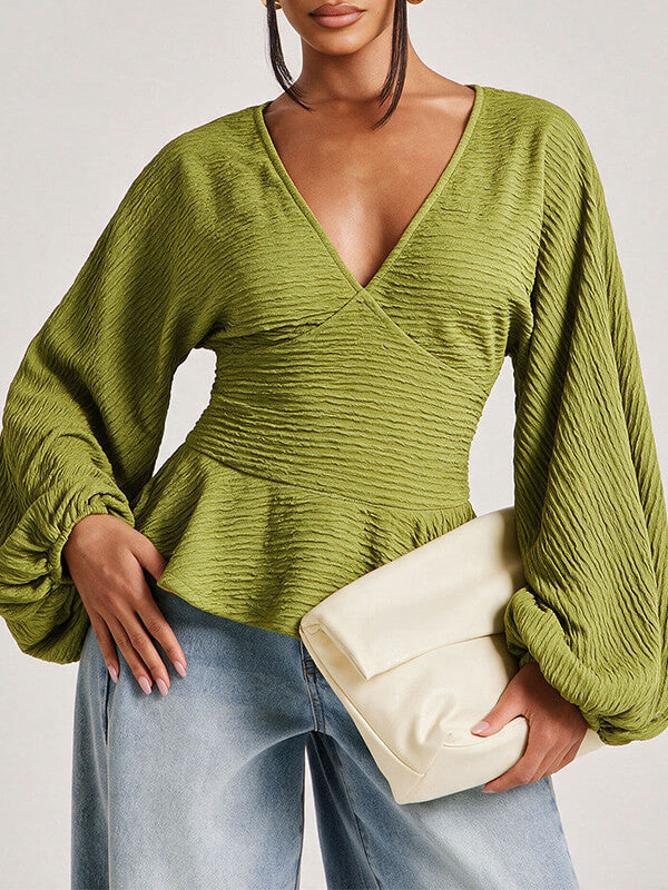V-Neck Puff-Sleeve Top