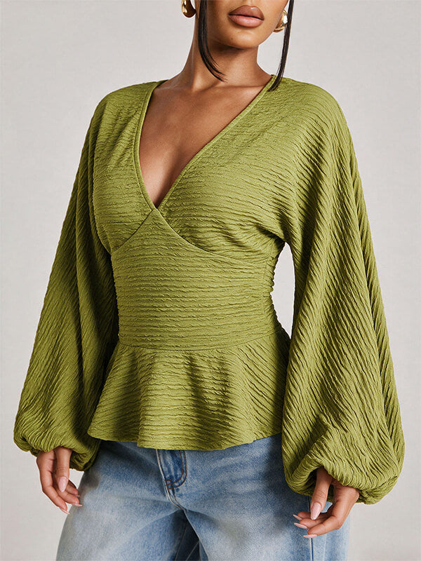 V-Neck Puff-Sleeve Top