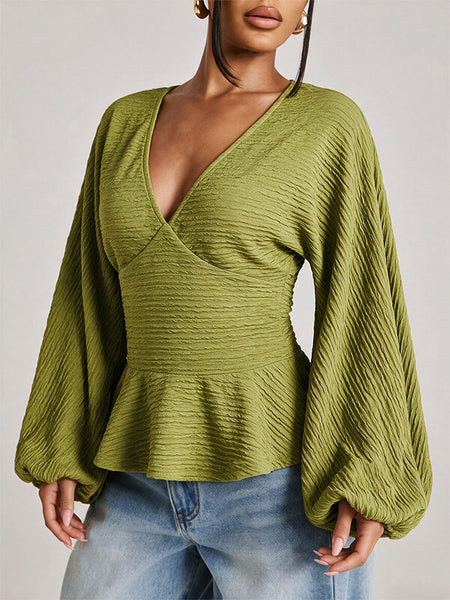V-Neck Puff-Sleeve Top