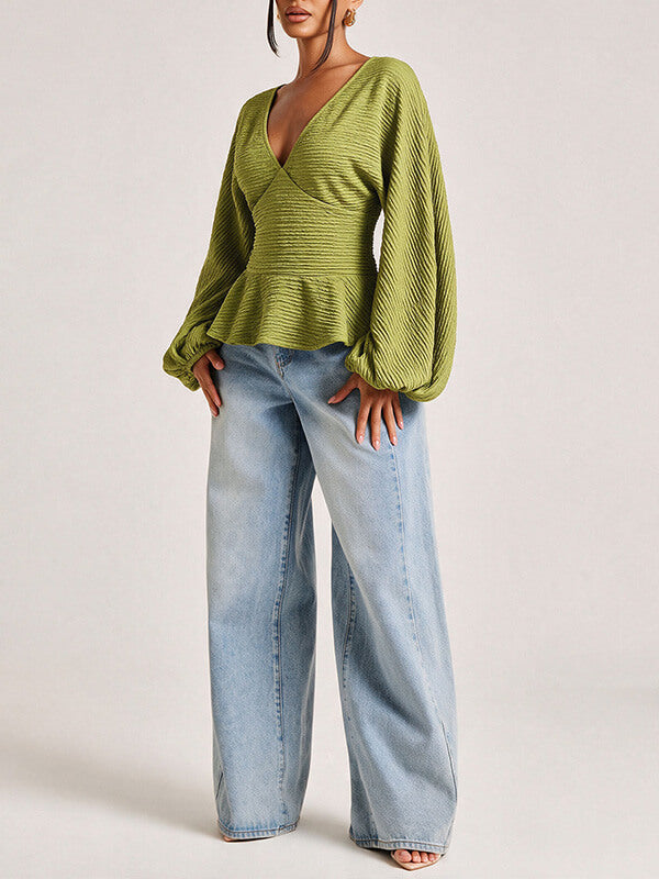 V-Neck Puff-Sleeve Top