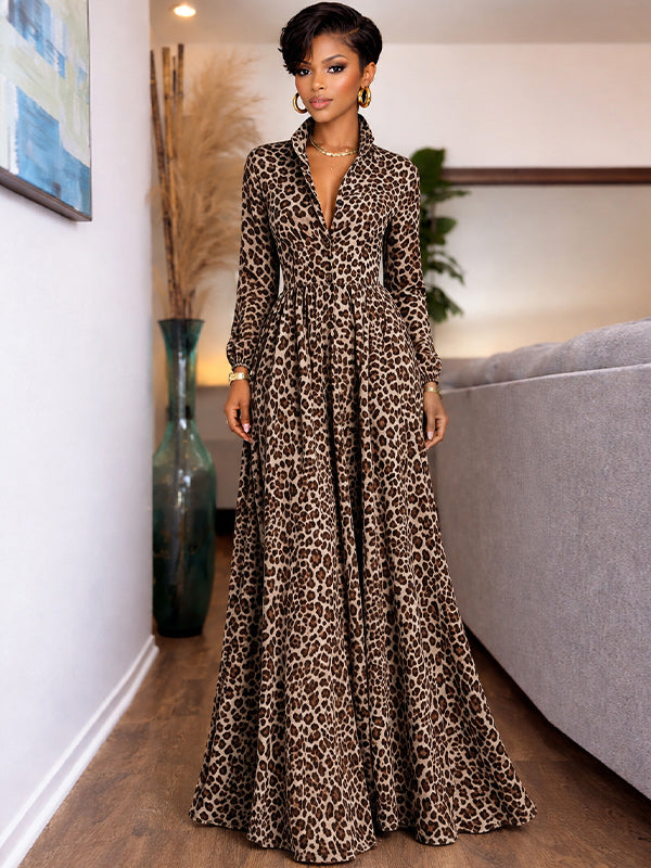 Leopard Button-Front Shirt Dress