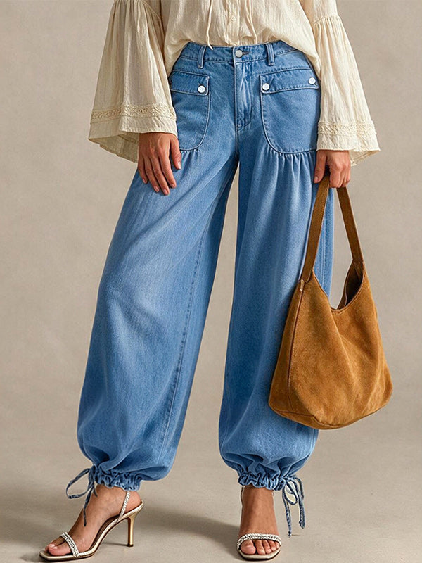 Tie-Cuff Jogger Jeans