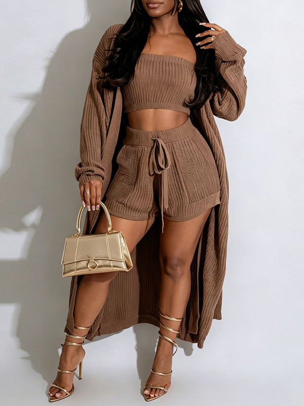 Cozy 3-Piece Knit Cardigan & Shorts Set