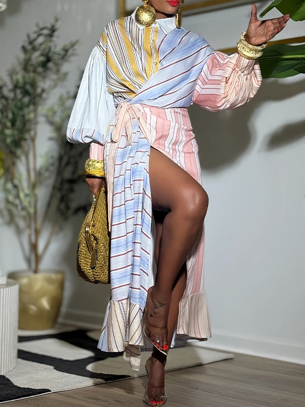 Stripe Tied Shirt Dress