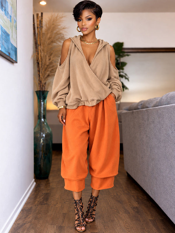 Cold-Shoulder V-Neck Hoodie