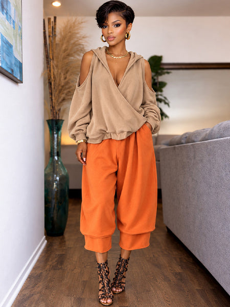 Cold-Shoulder V-Neck Hoodie