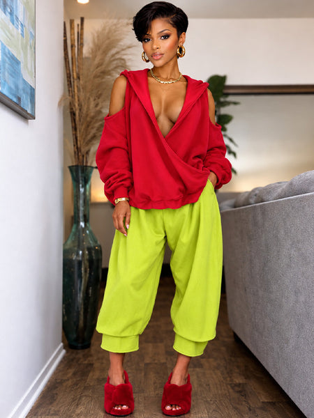 Cold-Shoulder V-Neck Hoodie