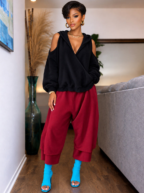 Cold-Shoulder V-Neck Hoodie