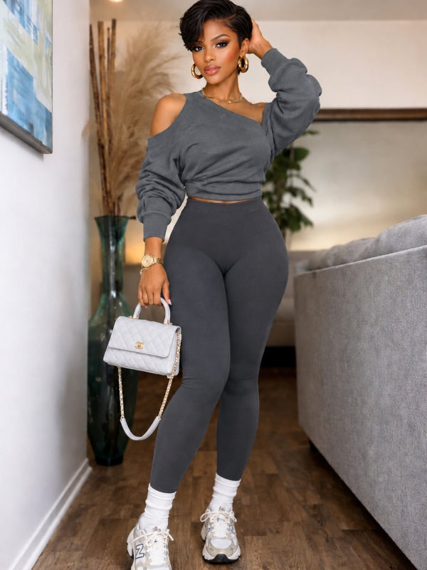 One-Shoulder Sweatshirt & Pants Set