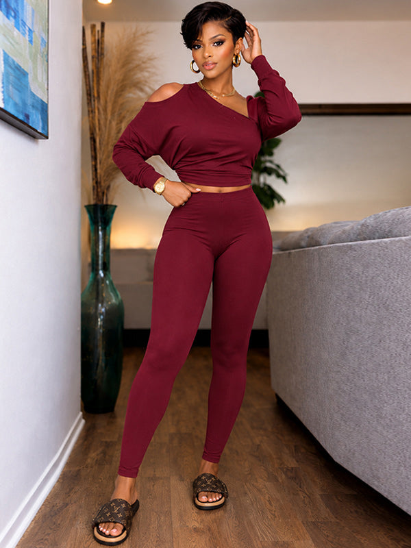 One-Shoulder Sweatshirt & Pants Set