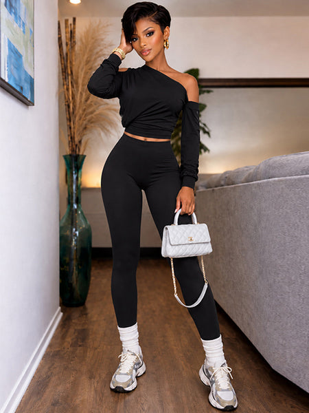 One-Shoulder Sweatshirt & Pants Set
