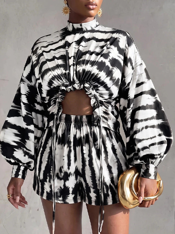 Printed Drawstring Top & Shorts Set
