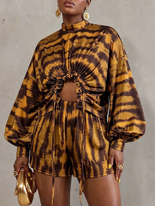 Printed Drawstring Top & Shorts Set