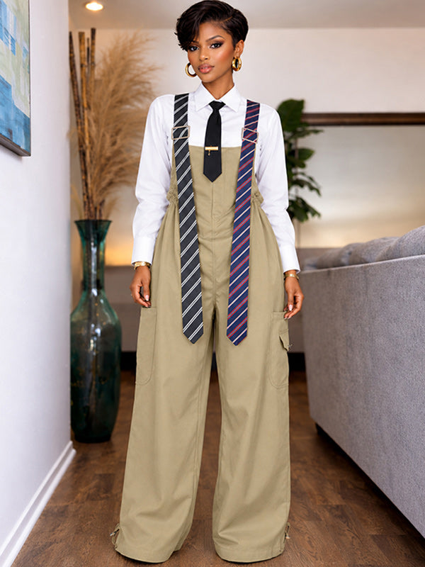 Preppy Tie Cargo Overalls