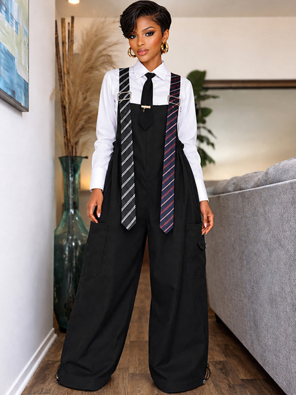 Preppy Tie Cargo Overalls