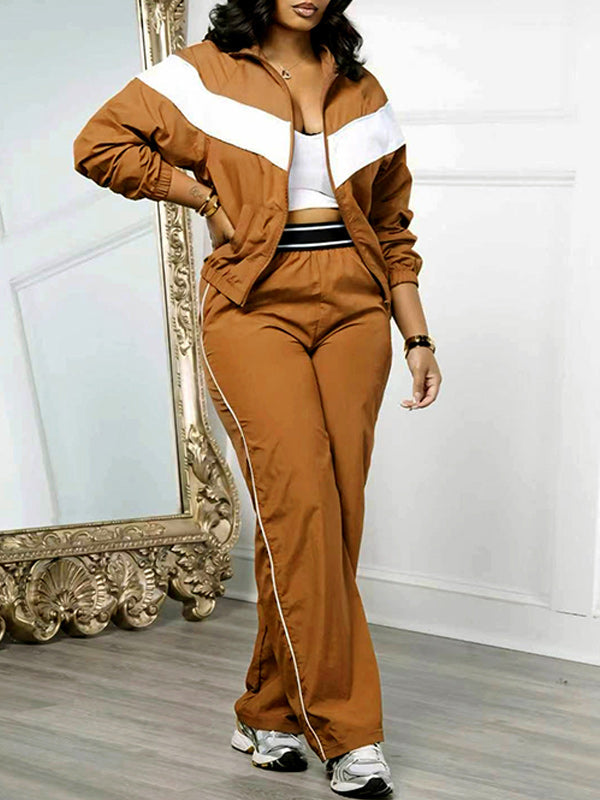 Two-Tone Zip-Front Jacket & Pants Set