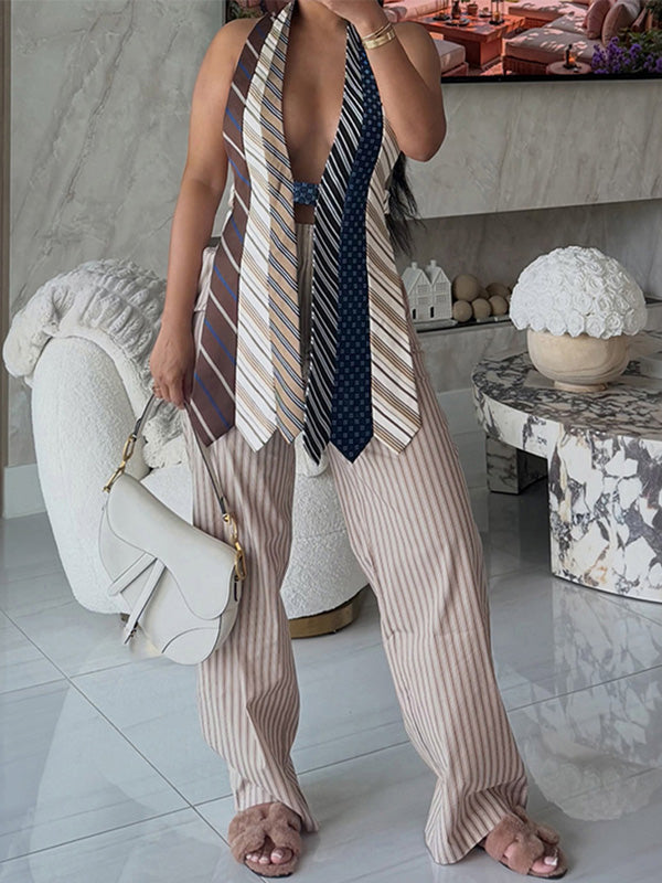 Necktie Wide-Leg Pants Set
