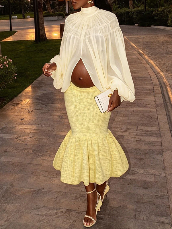 Mock-Neck Puff-Sleeve Top