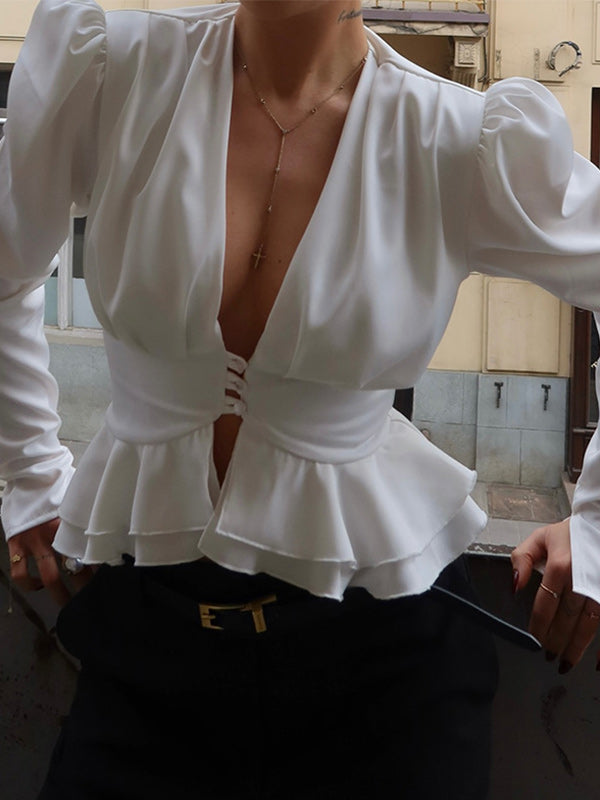 V-Neck Ruffle Shirt