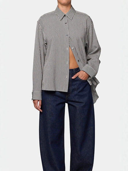 Striped Open Back Long Sleeve Shirt