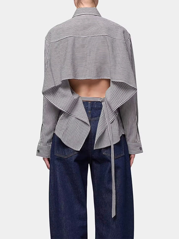 Striped Open Back Long Sleeve Shirt