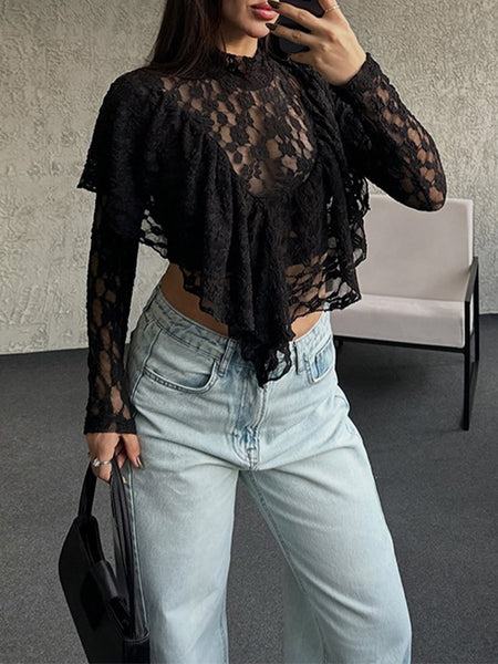 Lace Ruffle Long Sleeve Top