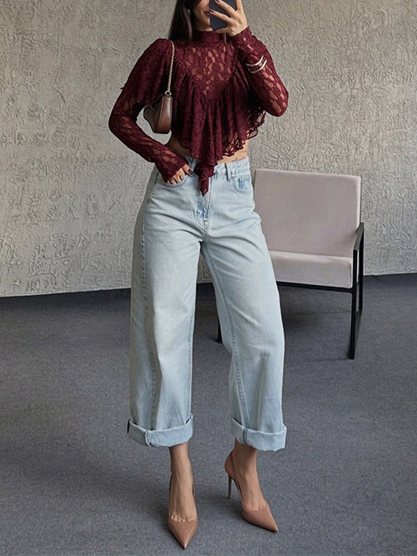 Lace Ruffle Long Sleeve Top