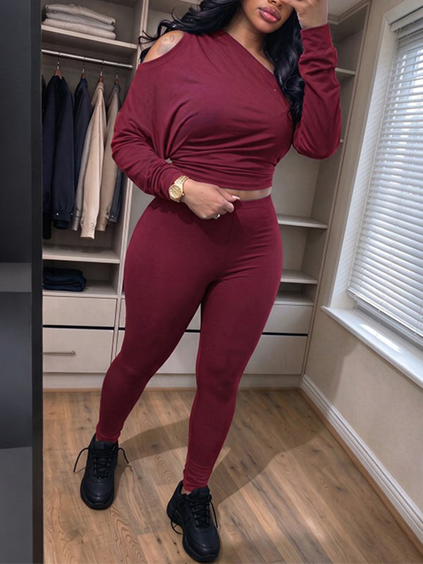 One-Shoulder Sweatshirt & Pants Set