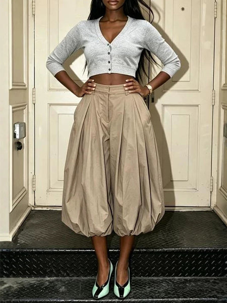 Solid Bubble Capri Pants