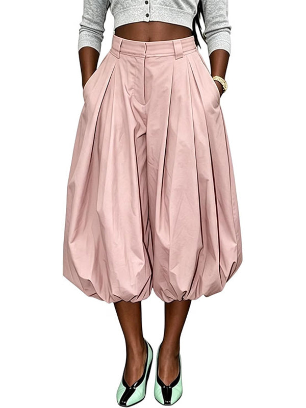 Solid Bubble Capri Pants