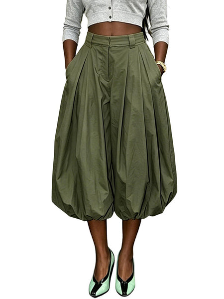 Solid Bubble Capri Pants