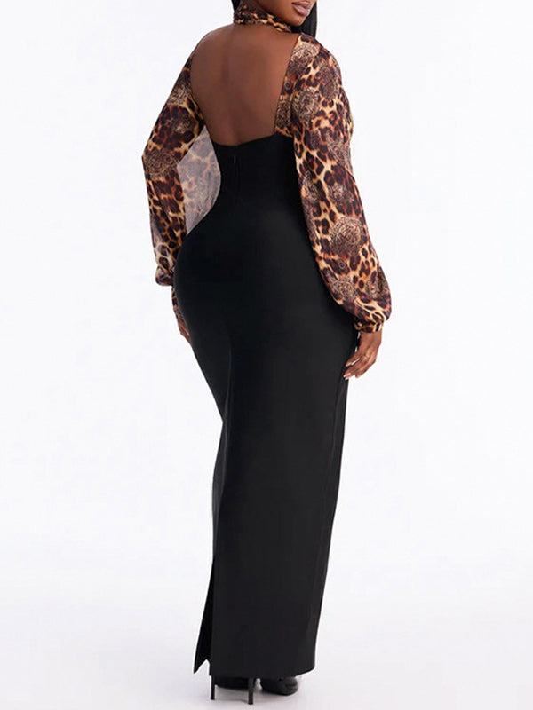 Halter Leopard Print Cutout Bodycon Dress