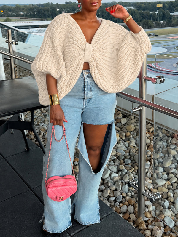 Chunky-Knit Bow-Front Sweater