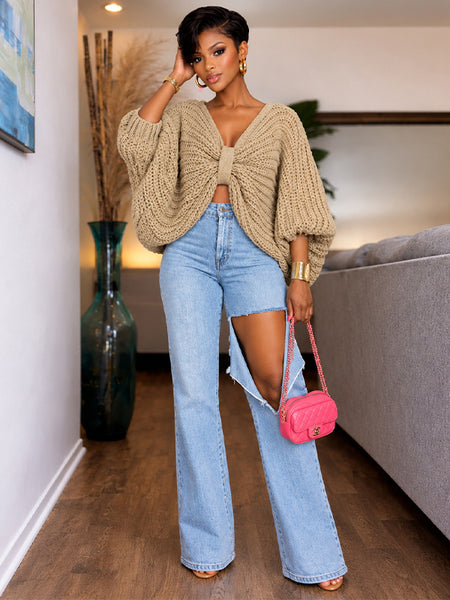 Chunky-Knit Bow-Front Sweater