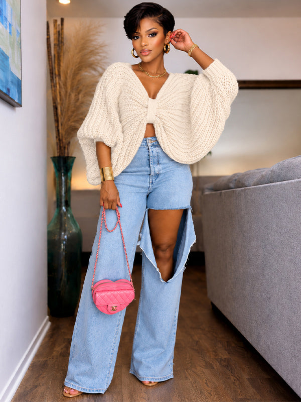 Chunky-Knit Bow-Front Sweater
