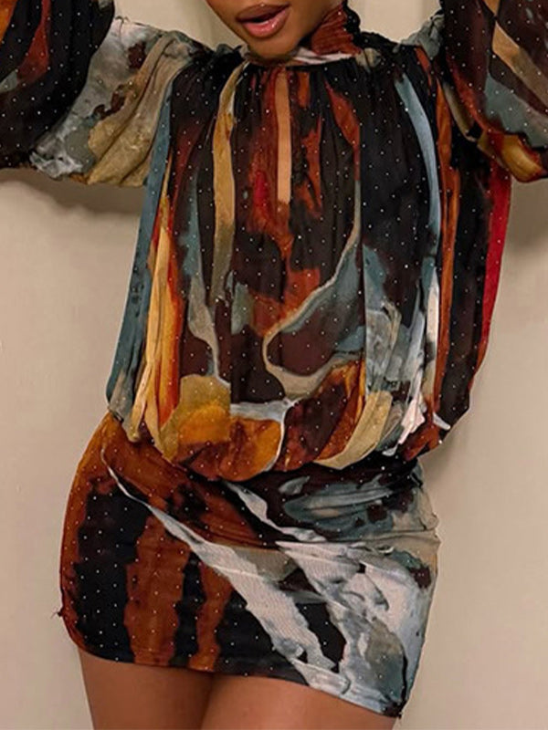 Abstract Print Bodycon Dress