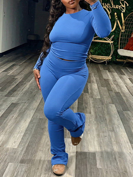 Solid Curve-Hugging Pants Set