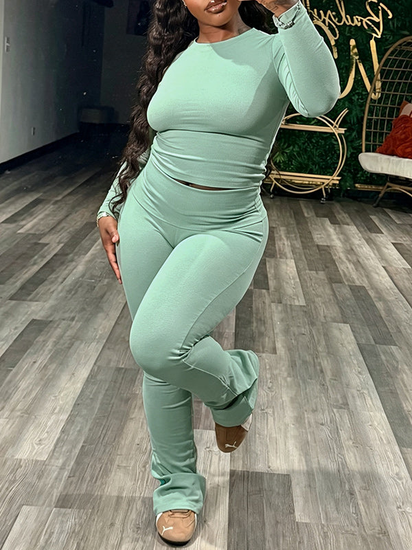 Solid Curve-Hugging Pants Set